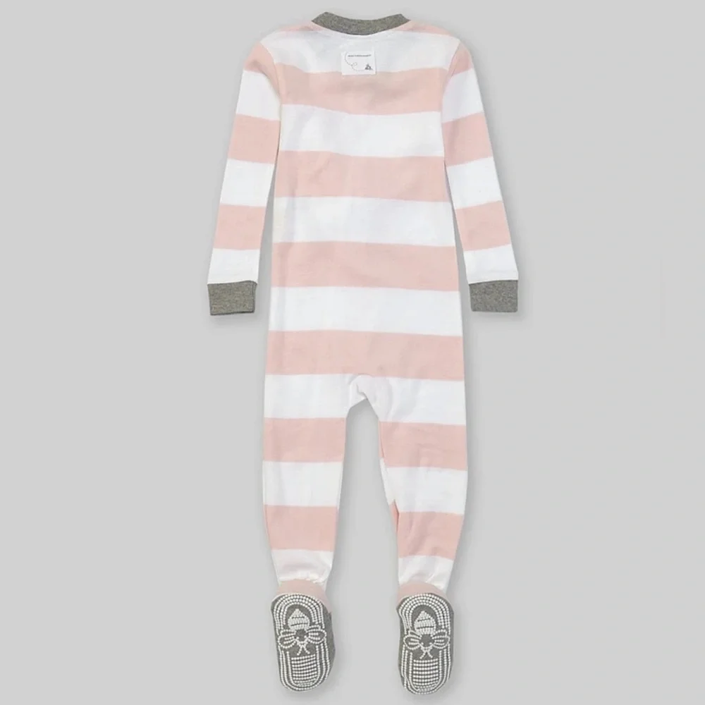 NWT Burt's Bees Baby 24 MLong-Sleeve Stripe Footed Onesie Pajama Pink and White